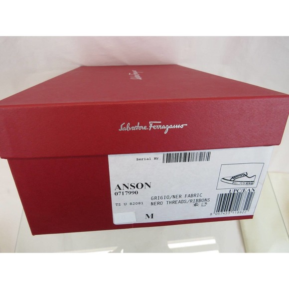 NIB FERRAGAMO ANSON GRAY COATED CANVAS GANCINI LOGO PRINT BLACK SNEAKERS 11.5 main image 8